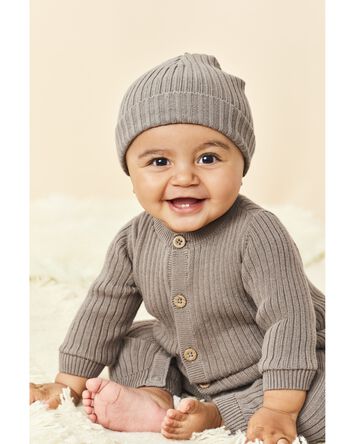 Baby 2-Piece Sweater Jumpsuit & Cap Set, 